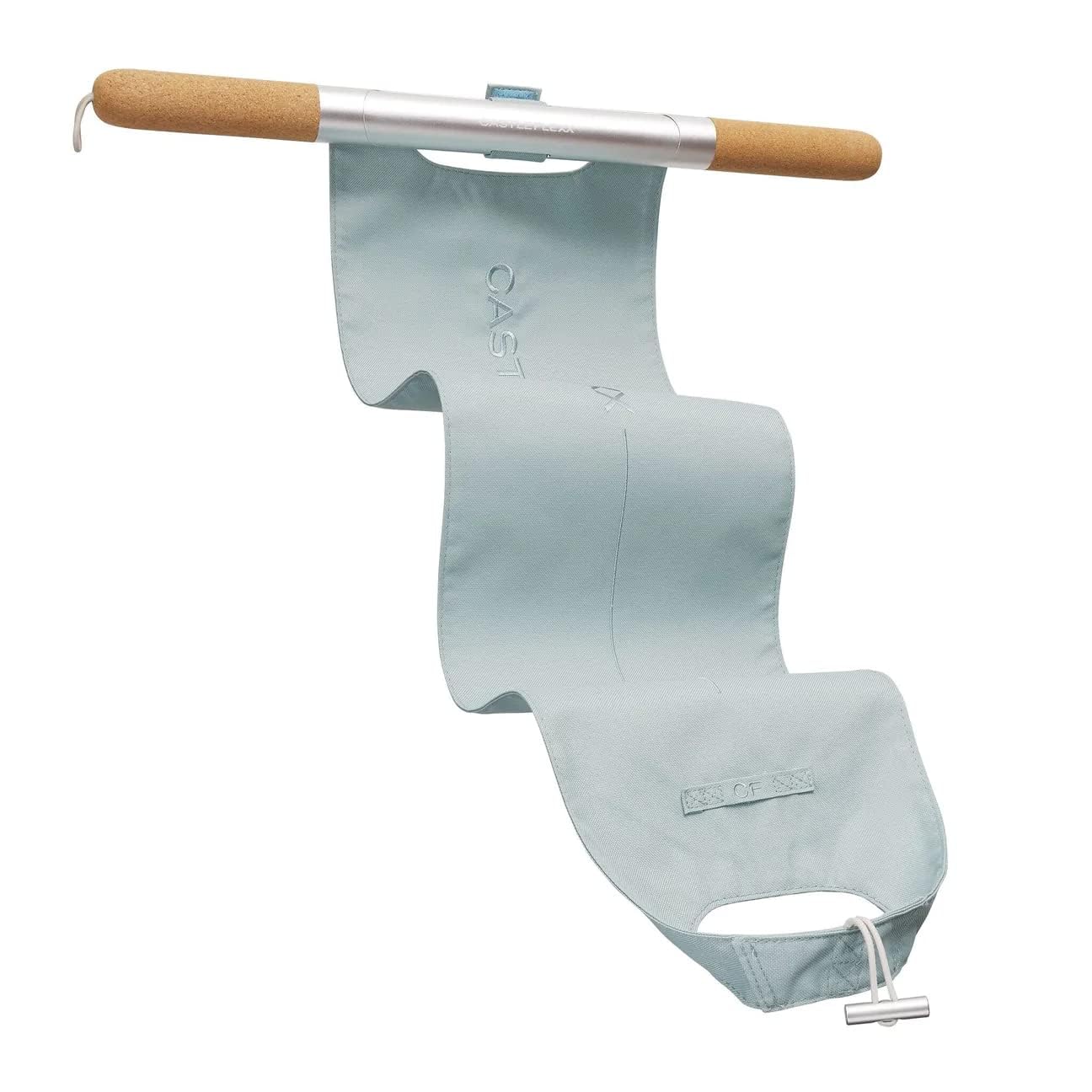 CastleFlexx Mobility and Full Body Strengthening Device | Non-Elastic Stretch Strap with Natural Premium Cork Handles for Stretching, Exercise, Physical Therapy, and Yoga | Height up to 5’9” Aqua