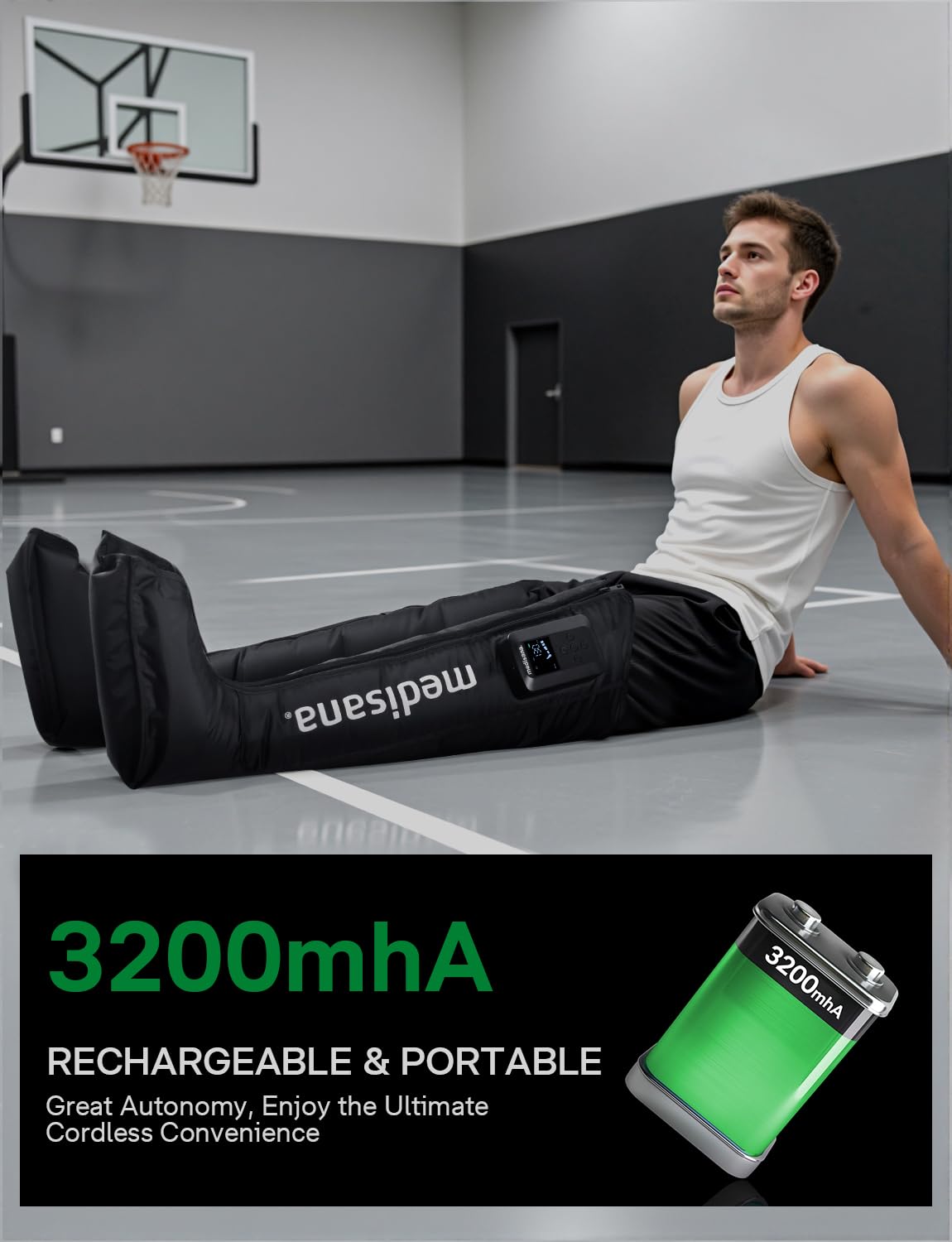 Medisana Professional Leg Compression Massager with 3200mAh, Father's Day Gifts, Cordless Full Leg Recovery System with Dynamic Compression Technology, Foot Fast Recovery Boots for Athletes