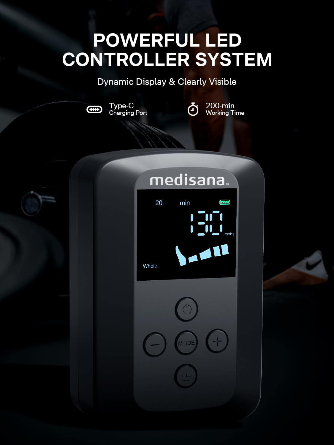 Medisana Professional Leg Compression Massager with 3200mAh, Father's Day Gifts, Cordless Full Leg Recovery System with Dynamic Compression Technology, Foot Fast Recovery Boots for Athletes