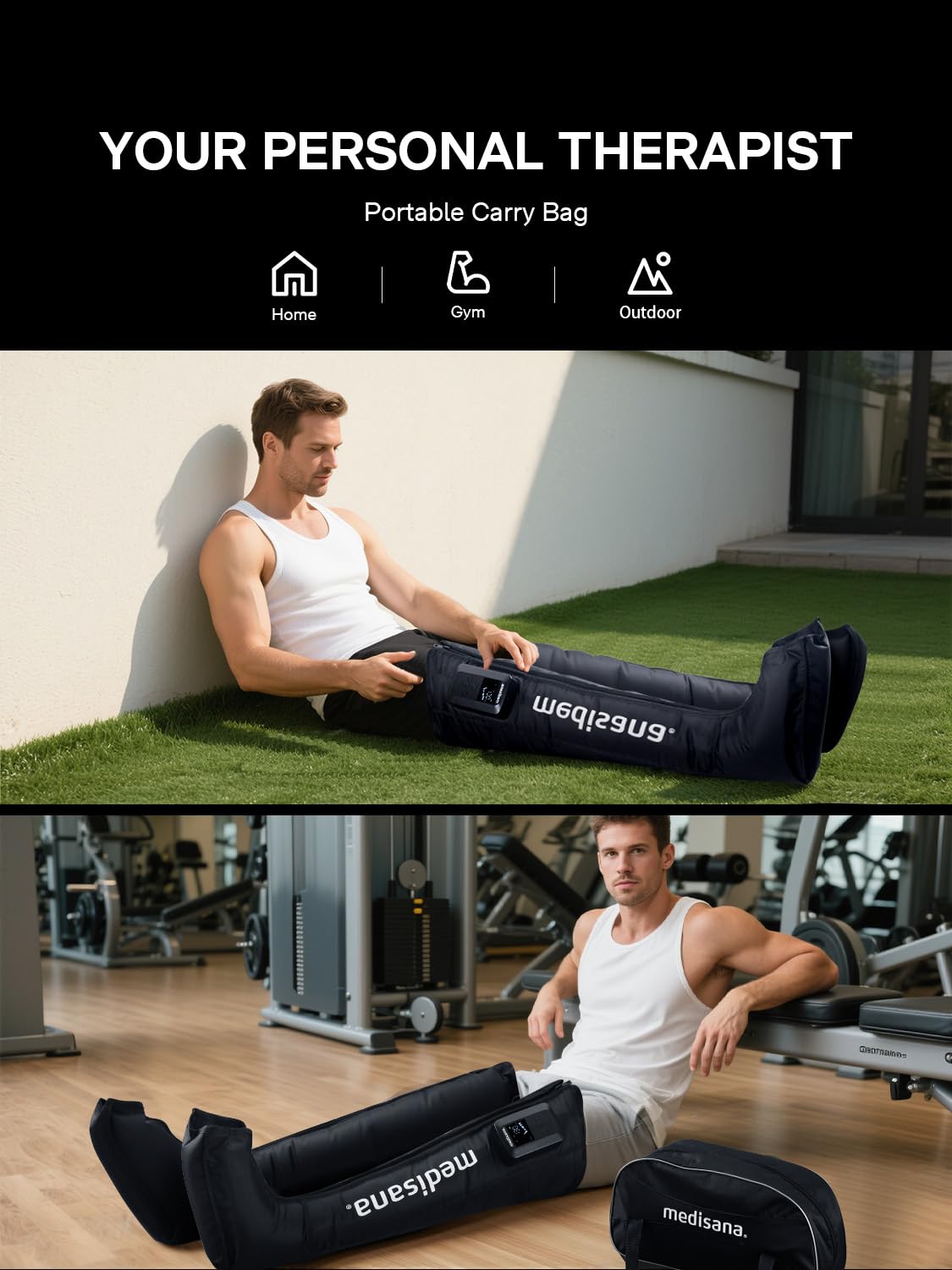 Medisana Professional Leg Compression Massager with 3200mAh, Father's Day Gifts, Cordless Full Leg Recovery System with Dynamic Compression Technology, Foot Fast Recovery Boots for Athletes