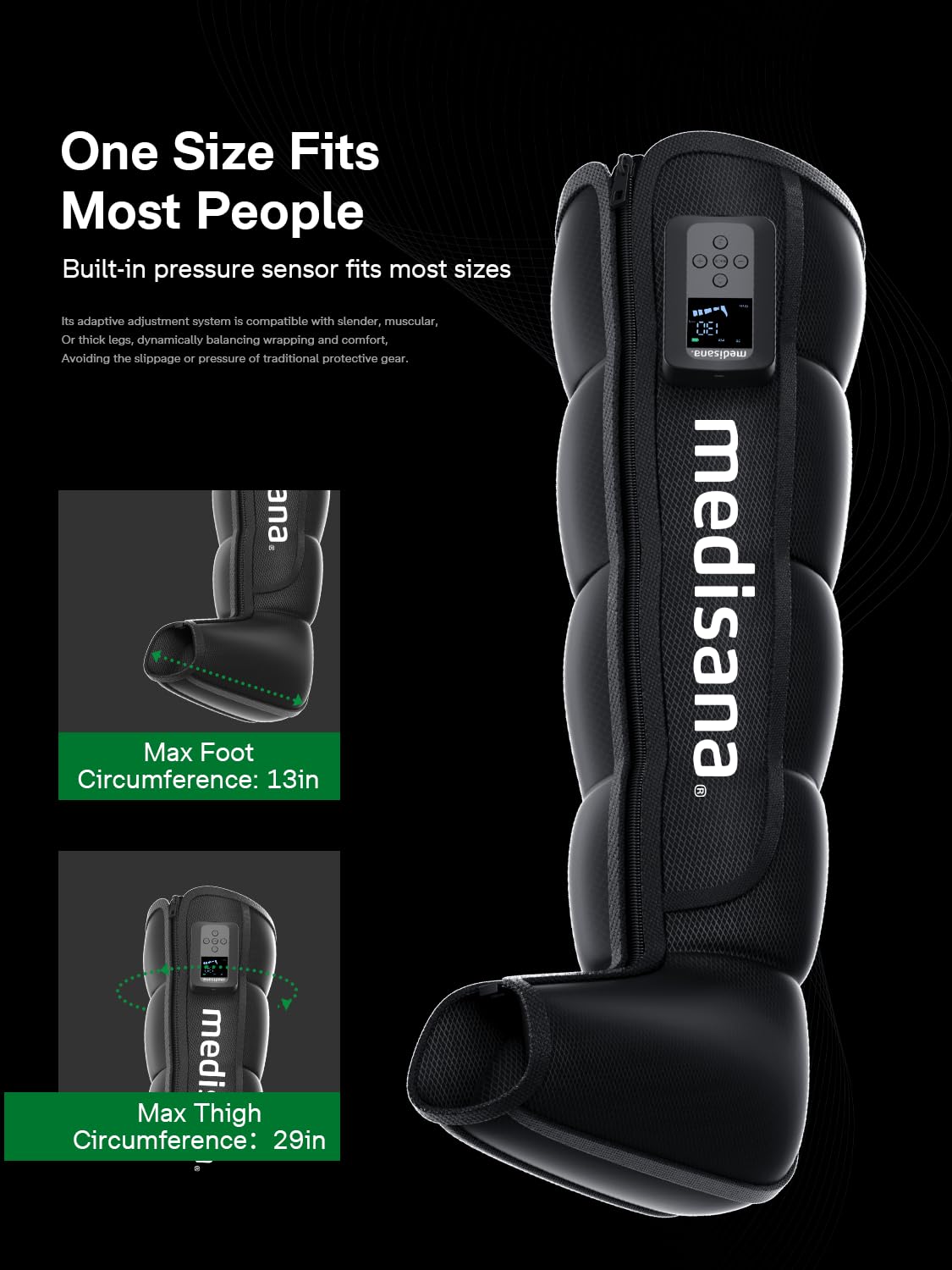 Medisana Professional Leg Compression Massager with 3200mAh, Father's Day Gifts, Cordless Full Leg Recovery System with Dynamic Compression Technology, Foot Fast Recovery Boots for Athletes