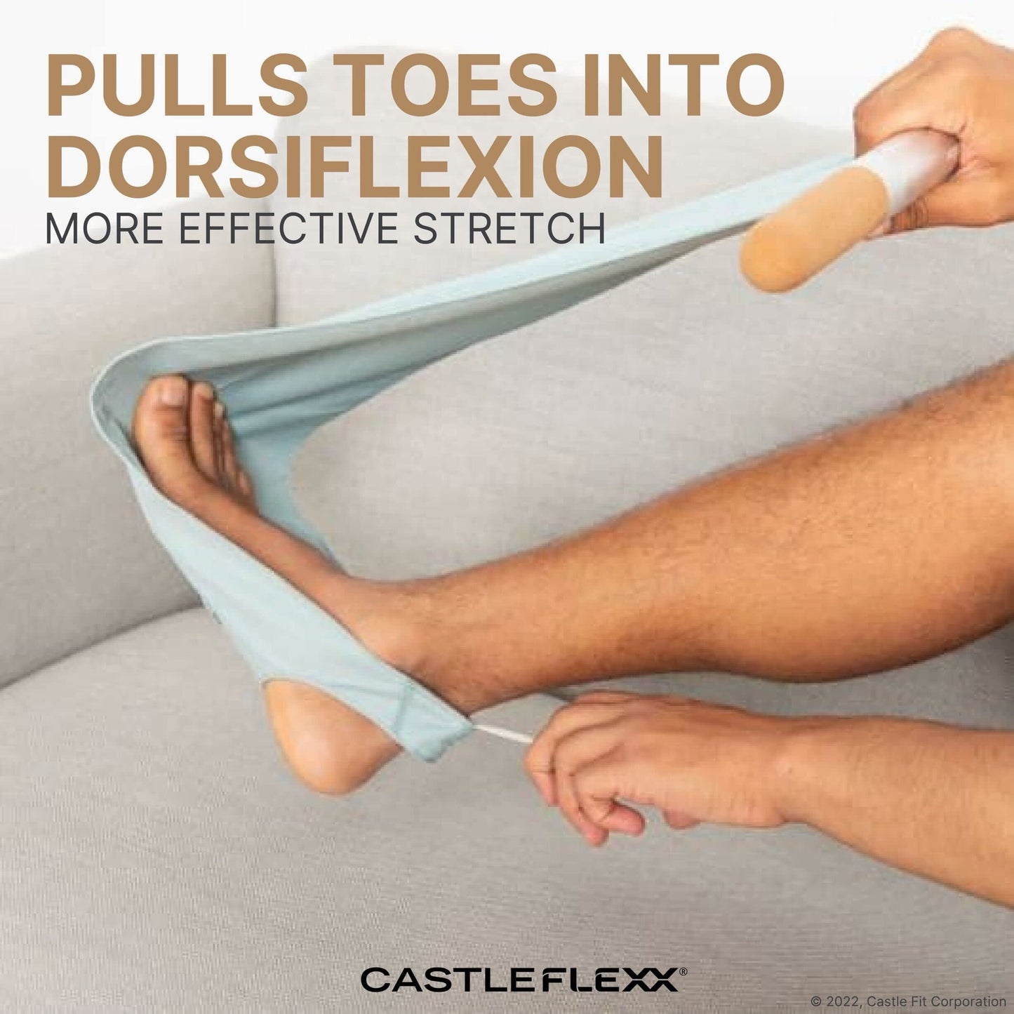 CastleFlexx Mobility and Full Body Strengthening Device | Non-Elastic Stretch Strap with Natural Premium Cork Handles for Stretching, Exercise, Physical Therapy, and Yoga | Height up to 5’9” Aqua