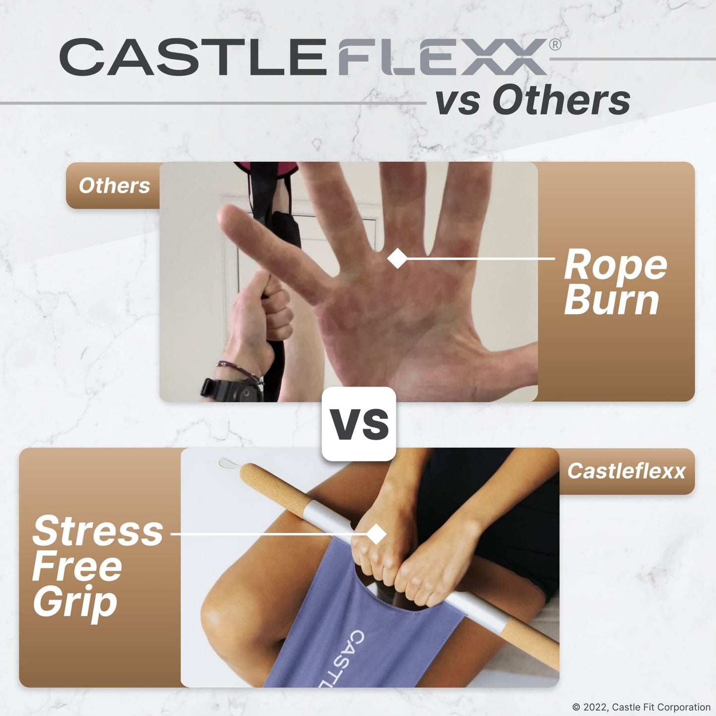 CastleFlexx Mobility and Full Body Strengthening Device | Non-Elastic Stretch Strap with Natural Premium Cork Handles for Stretching, Exercise, Physical Therapy, and Yoga | Height up to 5’9” Aqua