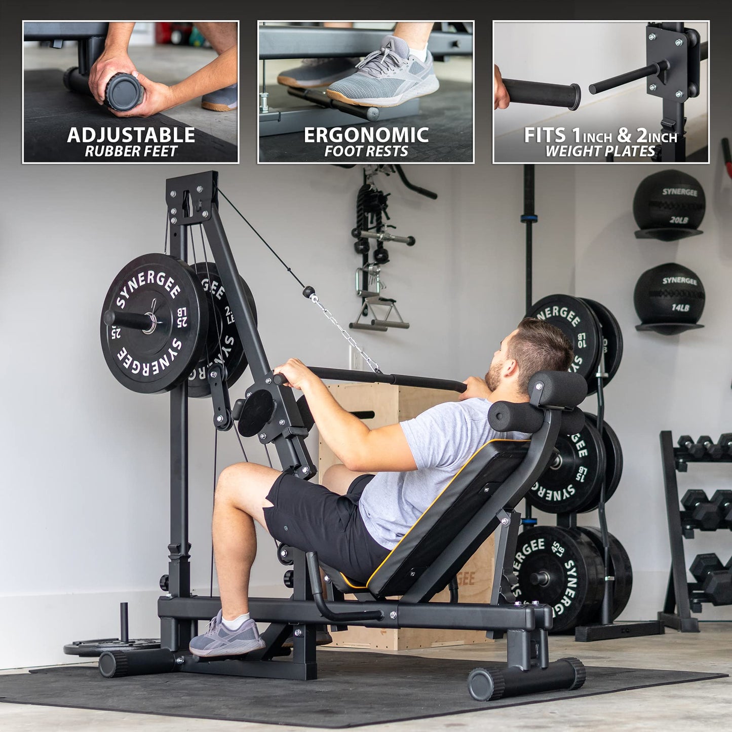 Synergee Leg Press Machine with LAT Pull Down Attachment. Glute, Ham, & Quad Developer for Home Gym. 400 lb Weight Capacity.